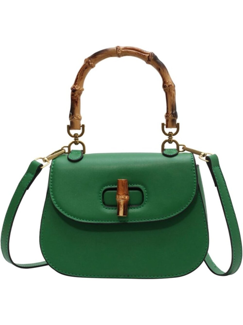 Stylish Women's Leather Tote Bag, Bamboo Handle Satchel & Crossbody Vintage